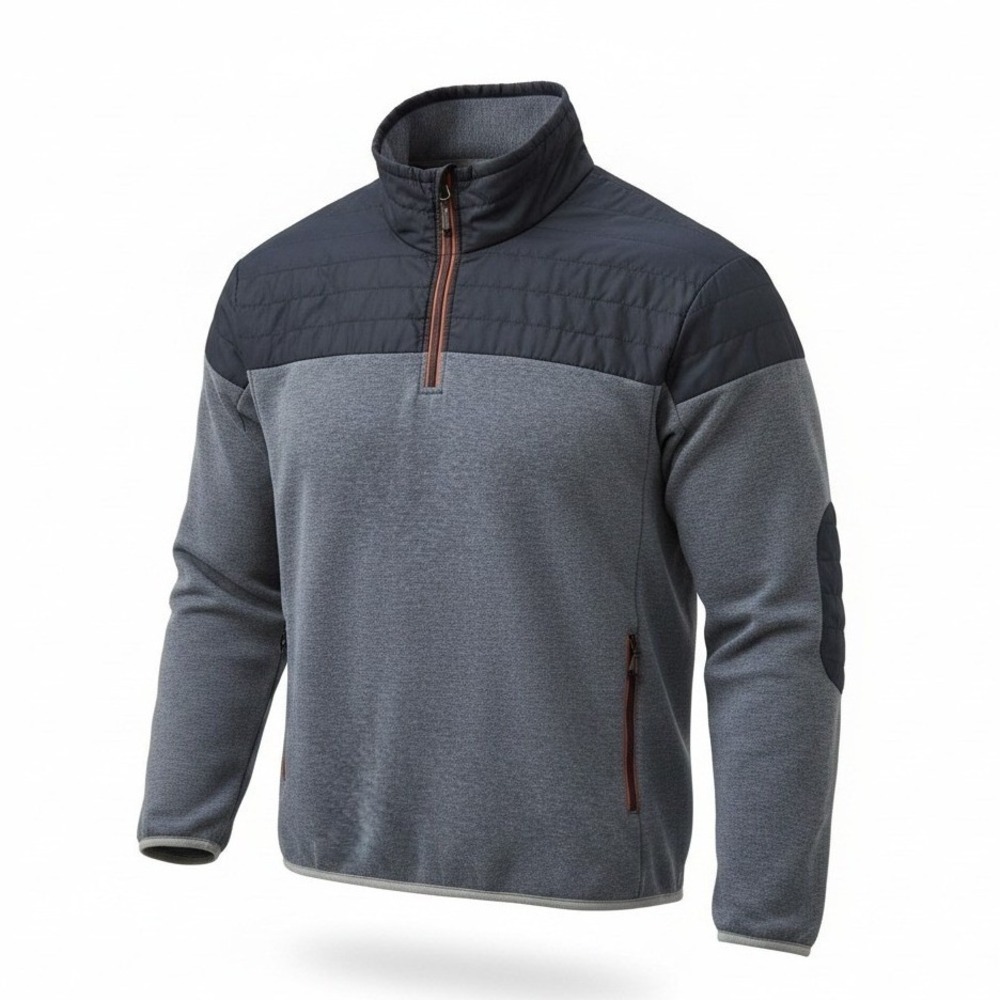 Orvis Men XL Blue Quilted Hybrid Quarter‎ Zip Pullover Sweatshirt Heathered